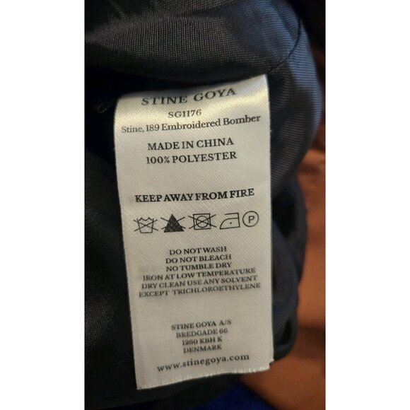 Stine Goya Embroidered Bomber Jacket Womens L Satin Full Zip Brown Black - Picture 11 of 12